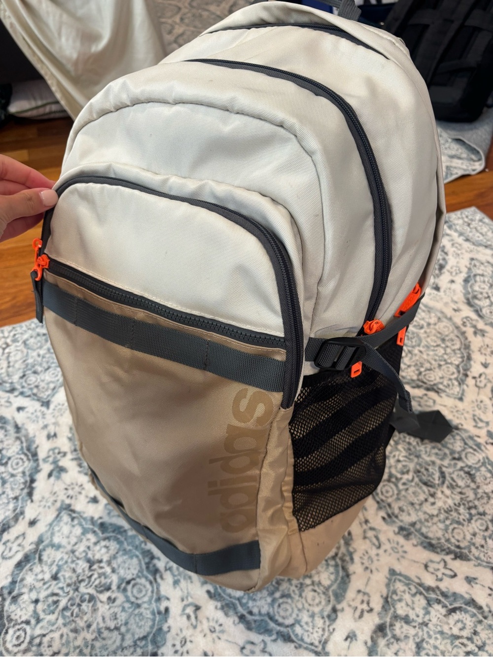 Adidas Core Advantage 3 Backpack Beige Black Grey with Laptop Pocket - Picture 4 of 9